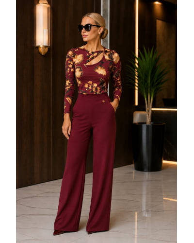 Calça Wide leg em fluity com bolsos