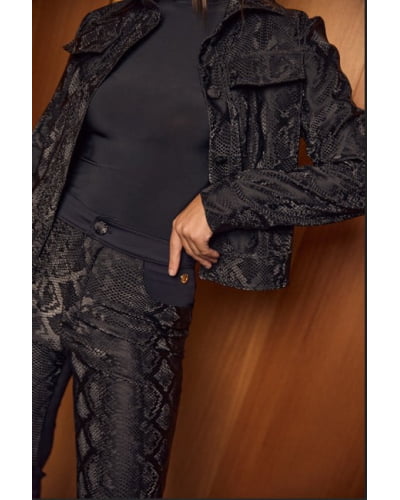 Calça malha snake com recortes e malha lisa