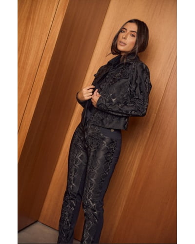 Calça malha snake com recortes e malha lisa