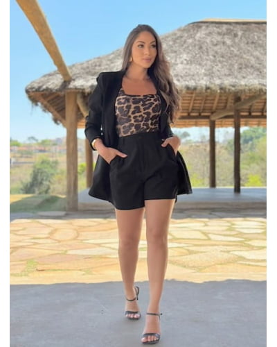 Blazer boyfriend acinturado crepe paris