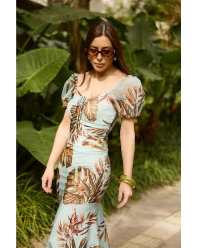 Blusa com franzido no busto e manga em chiffon