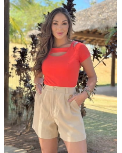 Blusa malha canelada cut out Blusa malha canelada cut out
