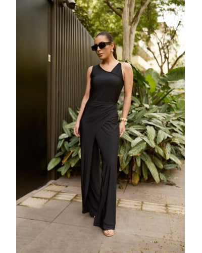 Calça com transpasse frontal em fluity