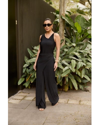 Calça com transpasse frontal em fluity