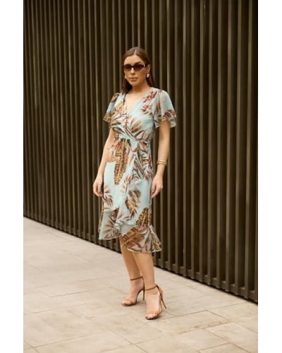 Vestido em fluity com babados em chiffon