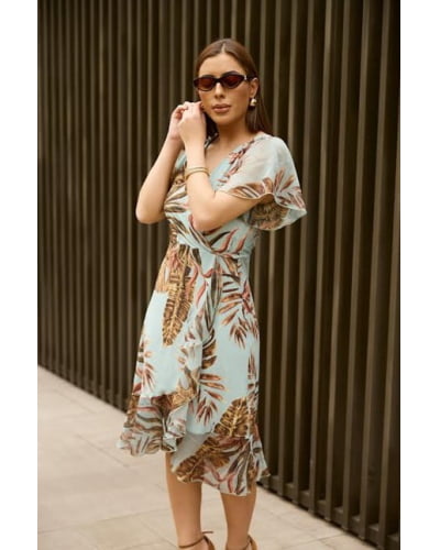 Vestido em fluity com babados em chiffon