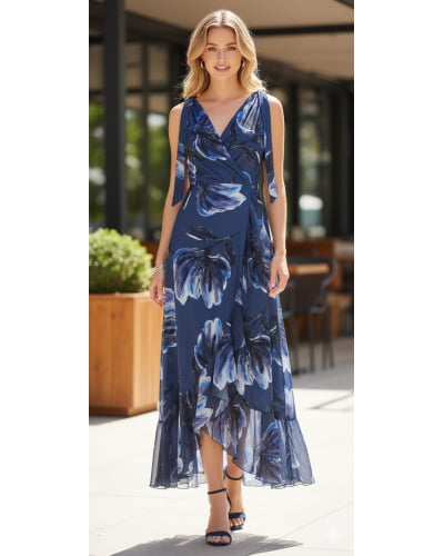 Vestido midi em fluity com babados em chiffon Vestido midi em fluity com babados em chiffon